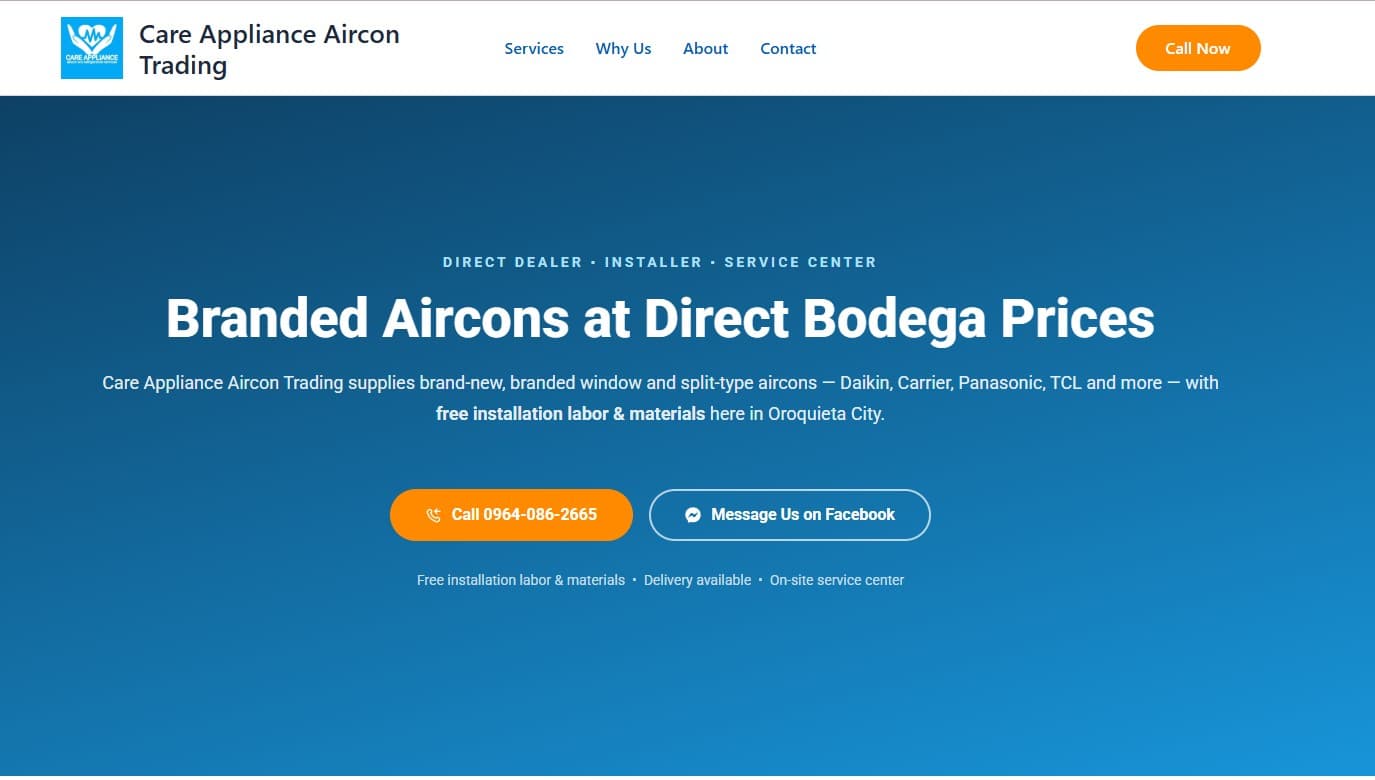 Care Appliance live site screenshot